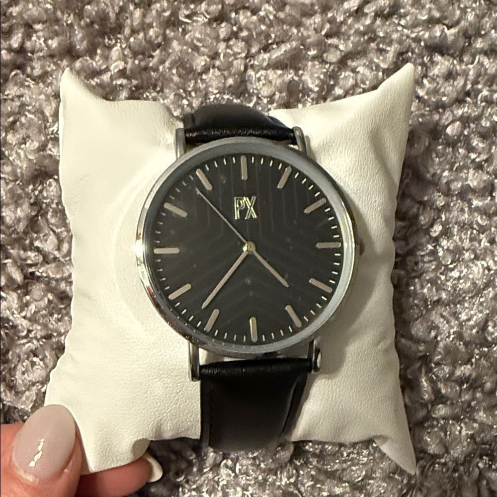 PX Black Leather Strap Watch